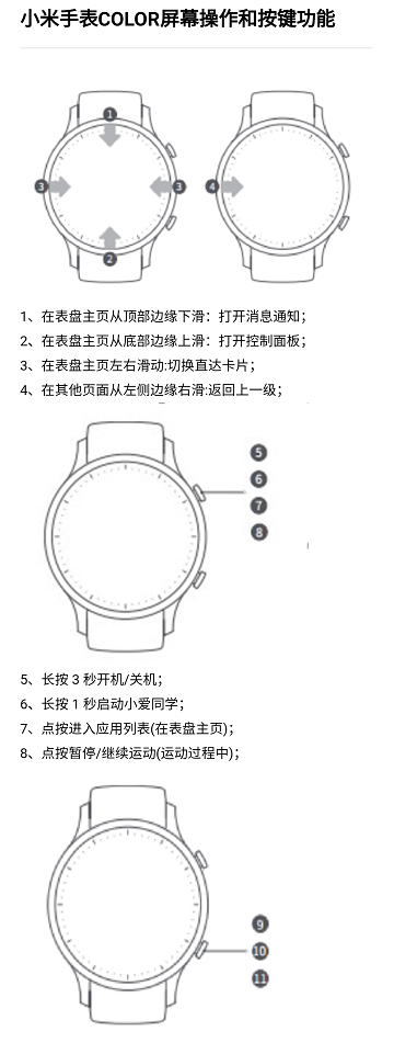 小米手表color开机键是哪个