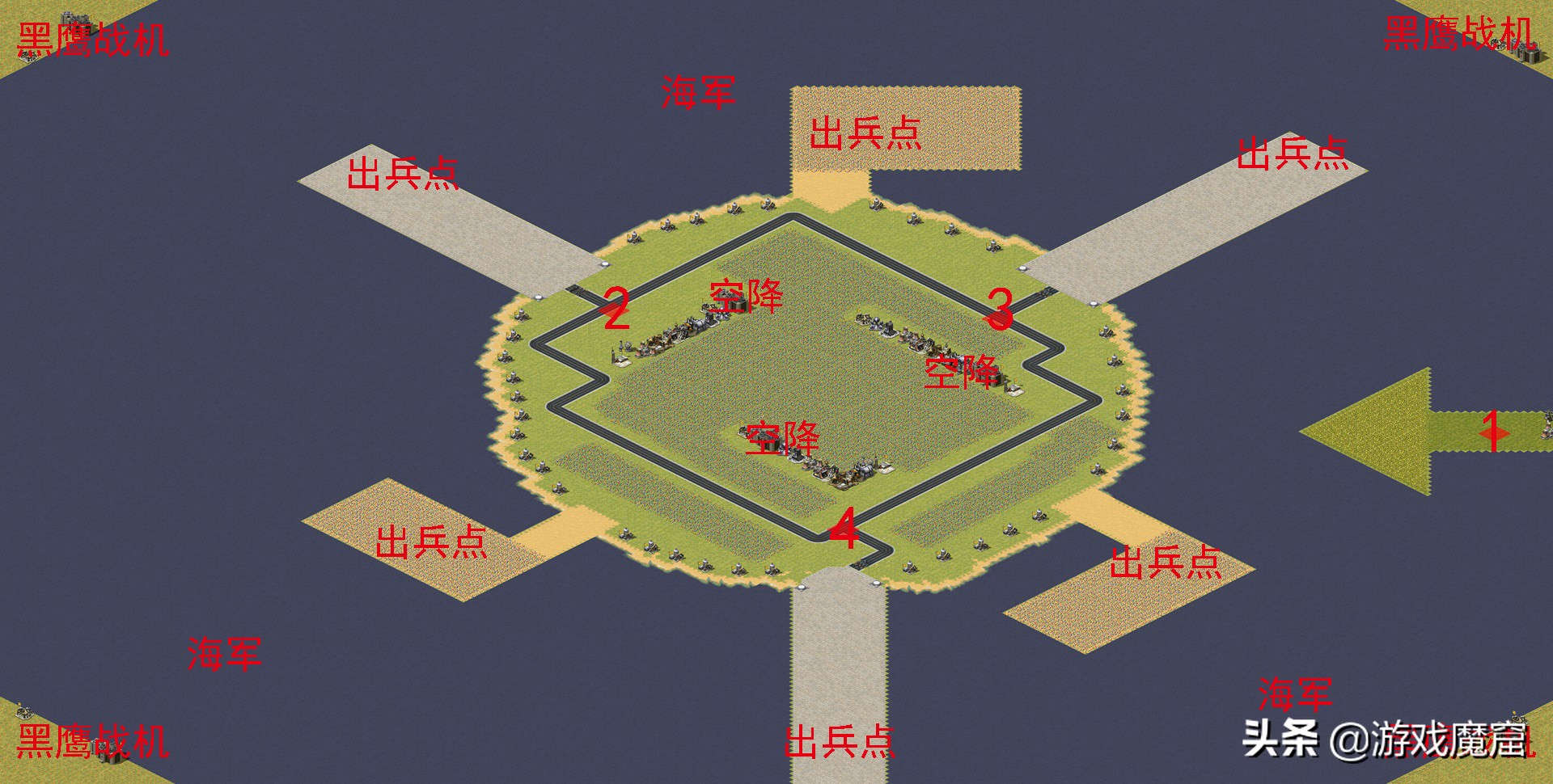 红警77期-岛屿防御3人防守地图