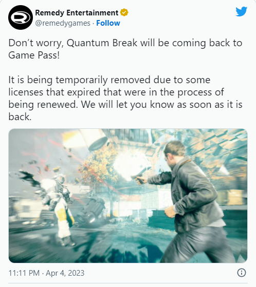 官方保证：《量子破碎》将重返Xbox Game Pass
