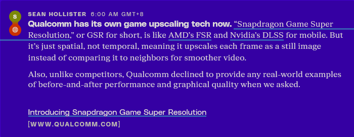 手游DLSS？高通宣布自家骁龙游戏超分辨率技术
