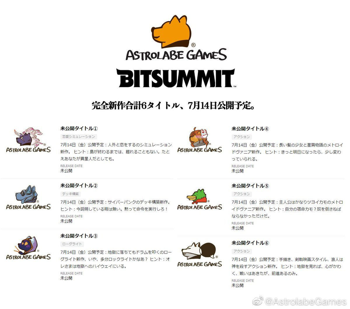 Astrolabe Games参加7月京都BitSummit 作为金牌赞助商