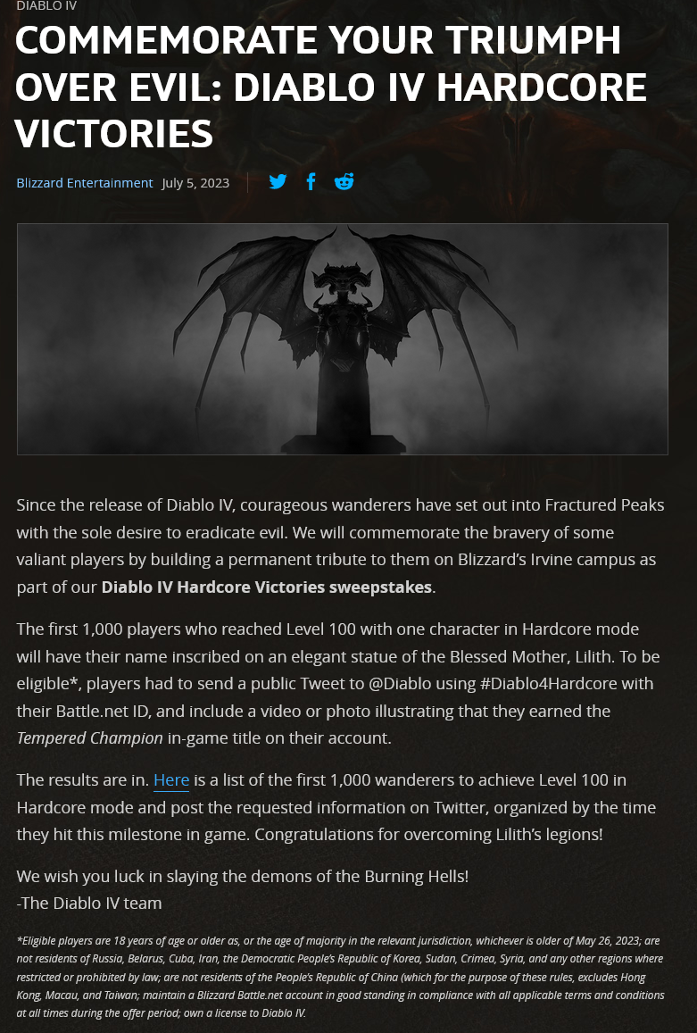 《暗黑破坏神4》专家挑战纪念雕像缺少玩家名字引争议