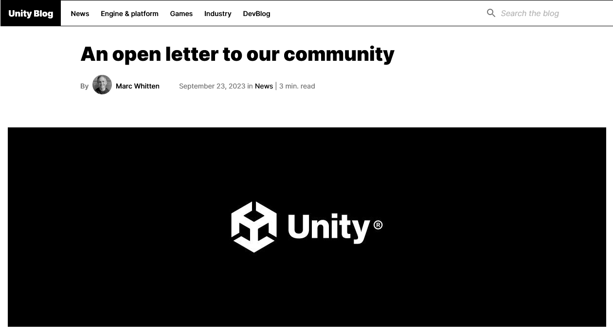 Unity负责人：“安装费”本意是为建立可持续业务