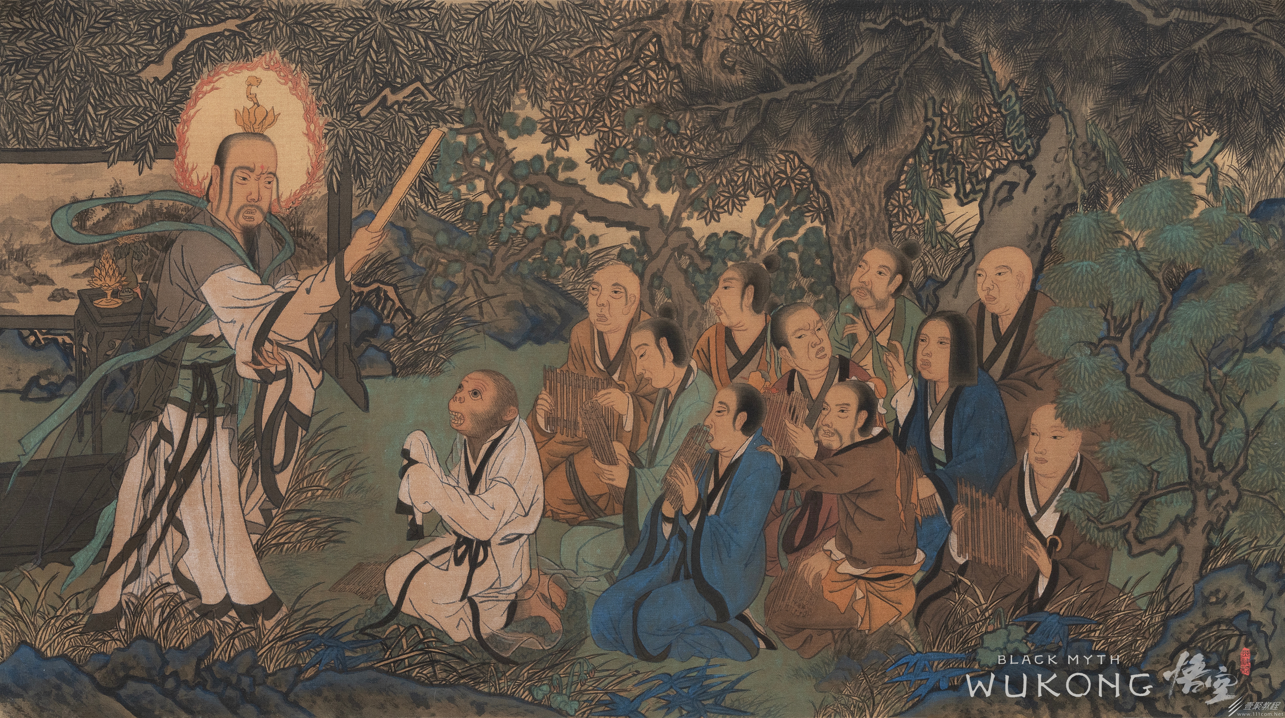 《黑神话悟空》主创杨奇公布TGA预告中菩提老祖训诫悟空的原画一览